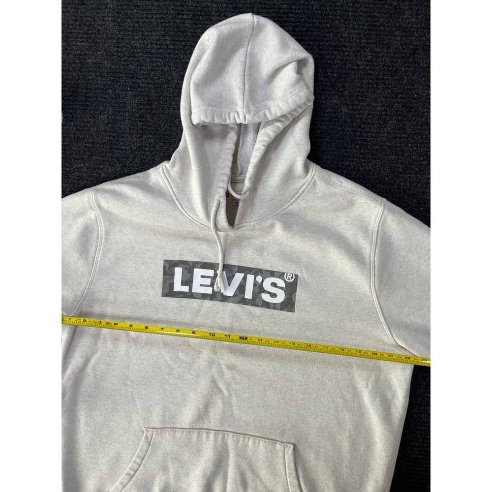 Levis Mens Camo Box Logo Hoodie Oatmeal Heather Fleece Pullover Large - Picture 7 of 9